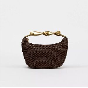 Zara Brown Woven Crossbody Bag with Gold Accent